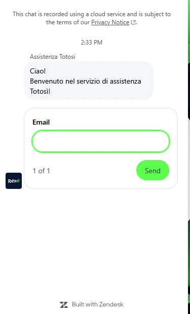Canali di supporto clienti CasinoMania con live chat in italiano, supporto email, telefono, sistema ticket e modulo di contatto